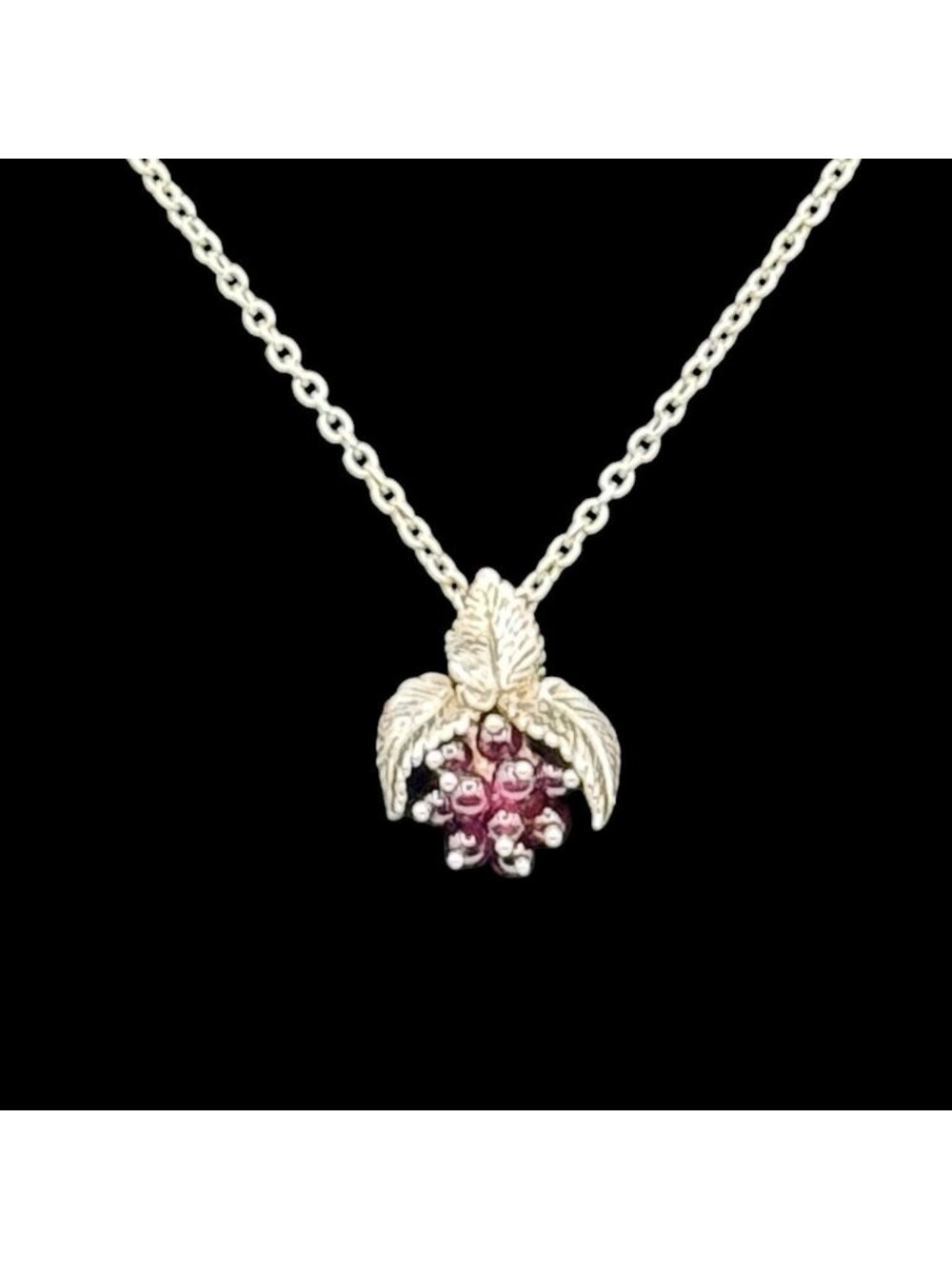 Wine Motif Pendant Necklace Sterling Amethyst Bead Grapes Leaves Gift Box - Picture 2 of 16